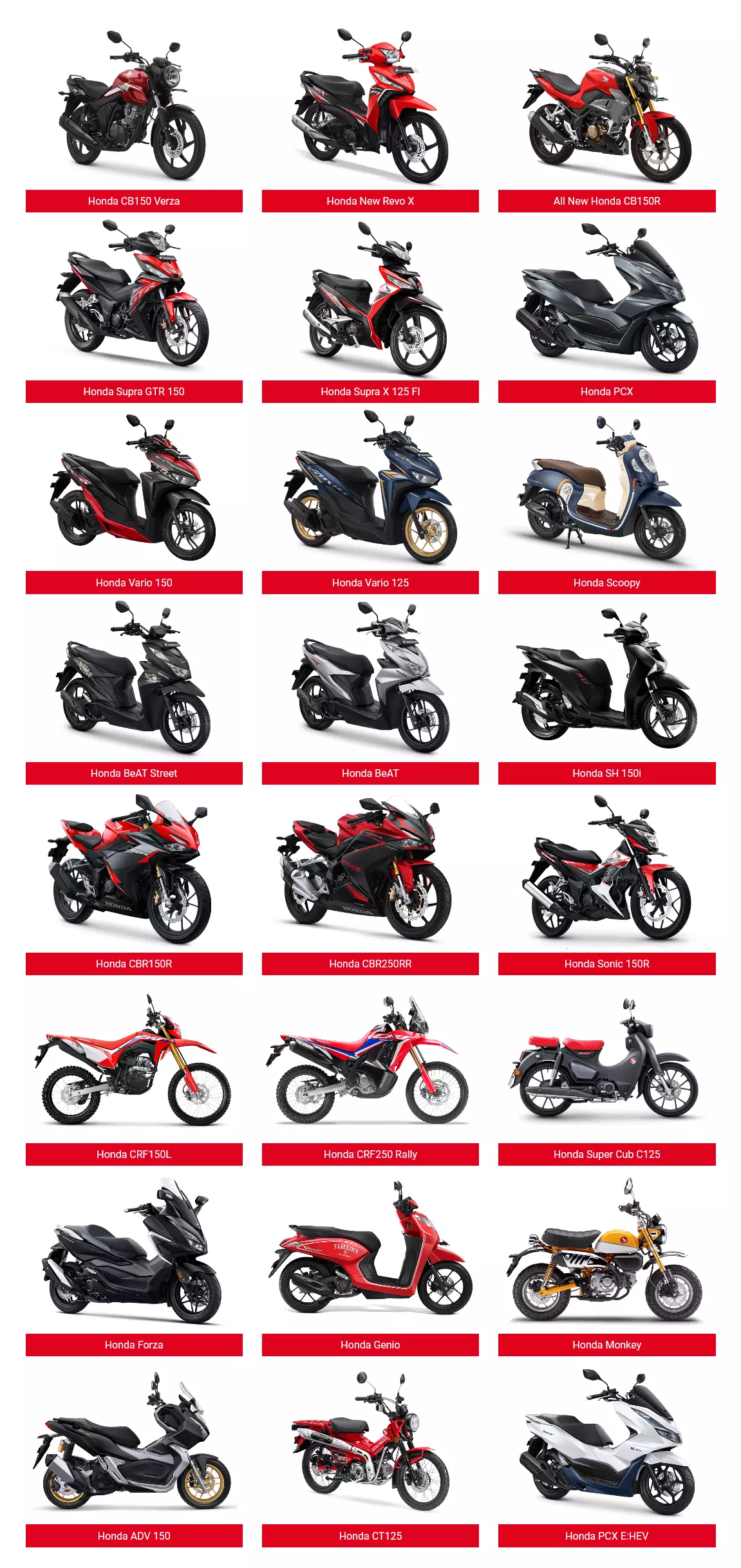 daftar produk motor honda mataram